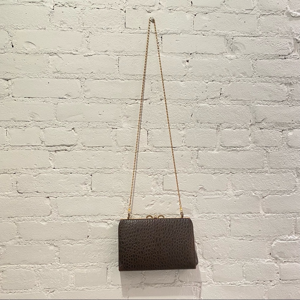 Vintage Faux Alligator Ladylike Brown Box Bag - Picture 7 of 8